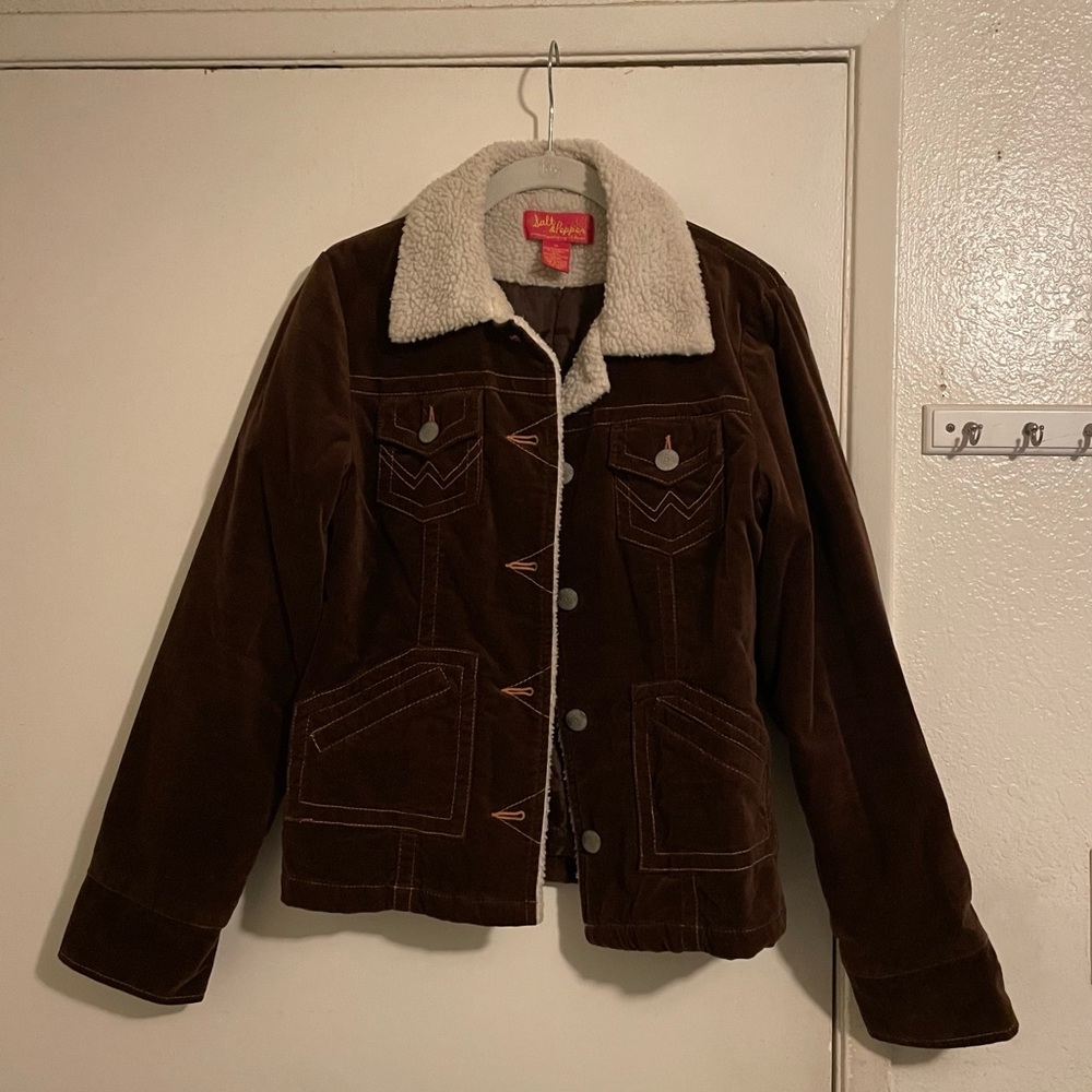Brown Teddy Jacket Plush Collar Fall Favorite - Size M